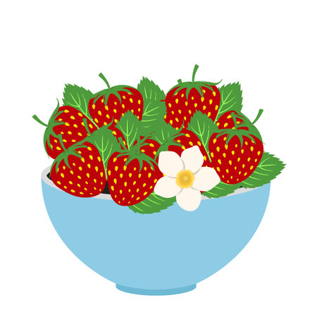 Full plate of fresh summer strawberries vector illustration. Summer backgrounds. Creative summer concept with strawberry. Modern art design with hearts, strawberries, flowers and mのイラスト素材