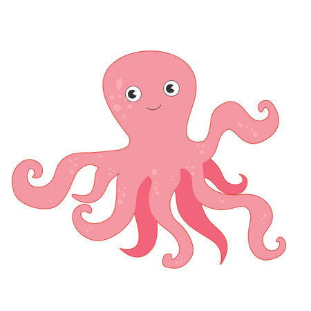 Sea animal Octopus with hand drawn sea life elements. Cute marine Octopus isolated on a white background, clipart. cartoon ocean fishのイラスト素材
