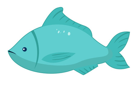 Sea animal fish with hand drawn sea life elements. Cute marine fish isolated on a white background, clipart. cartoon ocean fishのイラスト素材