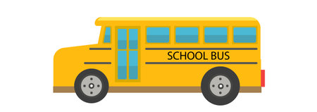 Back to school. Yellow school bus vector Illustration for education and transportation concept. Travel automobile school bus public trip childhood truck for sticker, poster, bannerのイラスト素材