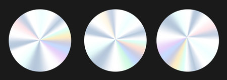 Collection of vibrant holographic circles. Perfect for modern design projects, web graphics, digital art, background, print, and creative applicationのイラスト素材