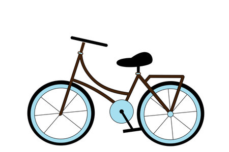 Minimalistic illustration of a vintage brown bicycle with black seat and light blue wheels on a white backgroundのイラスト素材
