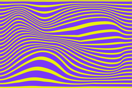 Y2k Wavy Vector Pattern. Trendy Groovy Abstract Curvy Striped Background. Vibrant wavy yellow and purple lines creating an optical illusion with dynamic movement. Psychedelic backgのイラスト素材