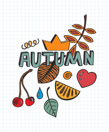 Autumn illustrations doodle drawn on a grid sheet.のイラスト素材