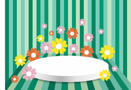 Cylinder podium with flowers and white pedestal product display stand romance modern platform.のイラスト素材