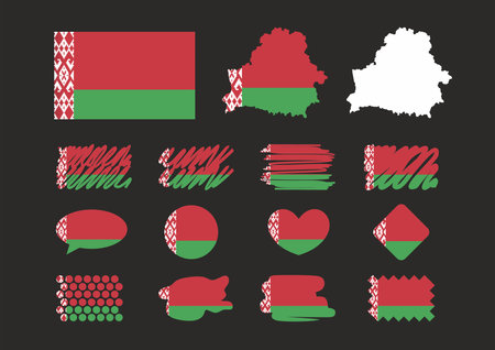 Hand drawn belarus national emblems. Belarus flags and maps.のイラスト素材