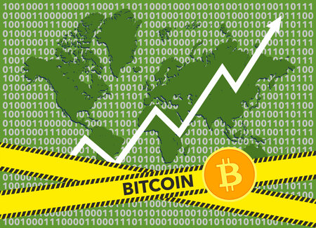 Bitcoin index rating go up on exchange market. White arrow. The bitcoin rate is growing on.のイラスト素材