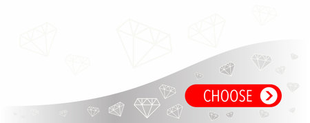 Banner with choose button. Red, white, gray colors. Wavy shape. Diamonds. Empty text and illustration spaceのイラスト素材