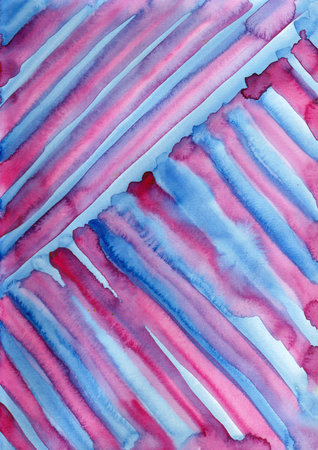 Watercolor lines background. Abstract multicolor texture. Fun blue and violet lines background for your design.の写真素材