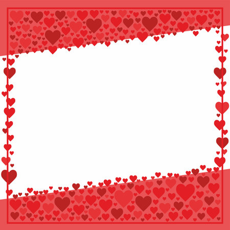 Red, pink and white square background color with stripe line shape. Hearts frame or borderのイラスト素材
