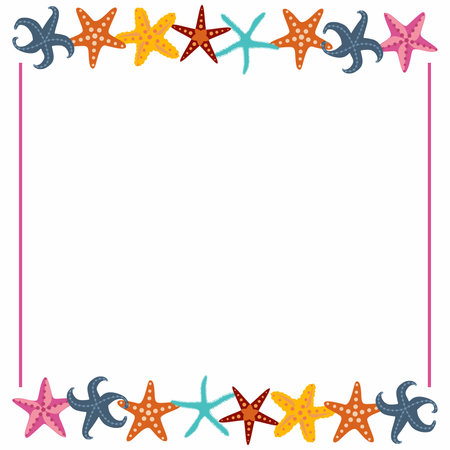 Starfishes background in flat design. Frame or border with empty spaceのイラスト素材