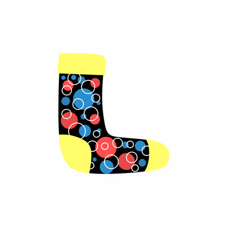 Sock isolated on white background. Abstract pattern. Circles on black background. Doodle Funny ornamentのイラスト素材