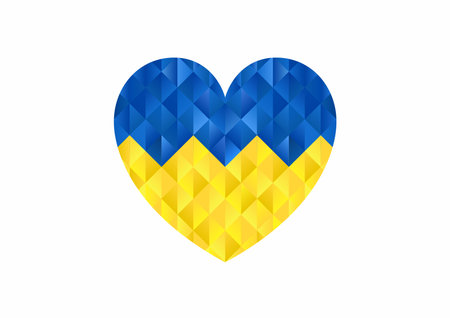Abstract heart background with ukraine flag. Pray for peace ukraine vector illustration on white backgroundのイラスト素材