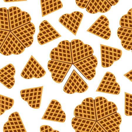 Valentines day sweet lunch. Seamless pattern. Hearts shape pastry. Sweet cookies. Love day. Tasty homemade wafflesのイラスト素材