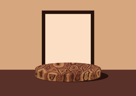 Wooden podium for product advertising. Wood texture round shape stage podium product background. 3d vector illustration.のイラスト素材