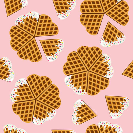 Valentines day sweet lunch. Seamless pattern. Hearts shape pastry. Love day. Homemade waffles.のイラスト素材
