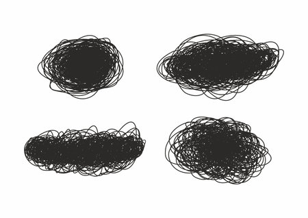 Set of Hand Drawn Scribble Shapes, vector design elements. Scribble clouds.のイラスト素材