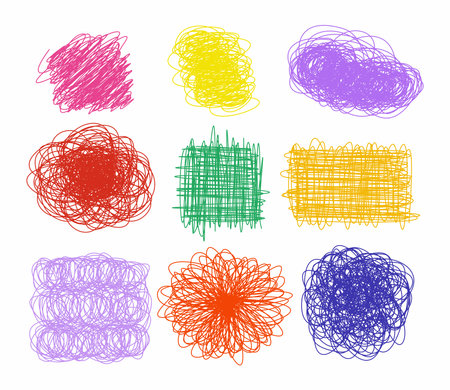 Colorful nine scribbles set or collection on white background.のイラスト素材