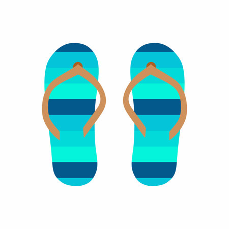 Flip flops isolate on a white background. Slippers icon. Colored flip flops blue striped on white background.のイラスト素材