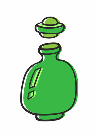 Doodle jar for spices. Color container with lid on white background. Hand-drawn cozy kitchen utensils.のイラスト素材
