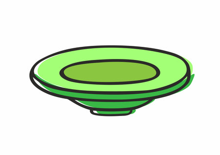 Doodle style plate. Outline black and green drawing isolated on white background.のイラスト素材