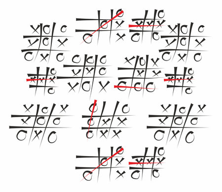 Tic tac toe in Hand drawn style. Doodle black line xo templates isolated on white background. Vector illustration.のイラスト素材