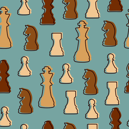 Seamless geometric abstract pattern with elements of chess pieces.のイラスト素材