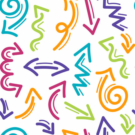 Various sketchy bold brush drawn arrows seamless pattern. Abstract colorful geometric pattern.のイラスト素材