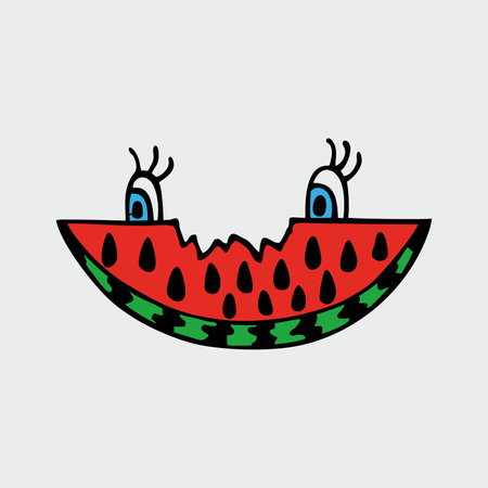 Watermelon slice with eyes. Doodle style. Cut watermelon.のイラスト素材