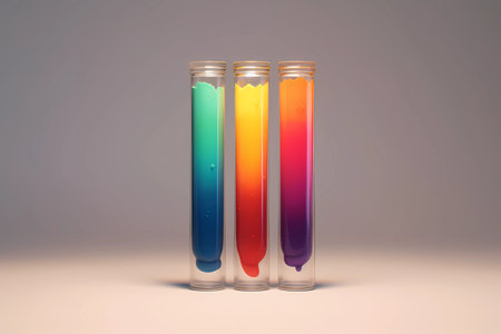 Glass test three tubes with paint.の素材