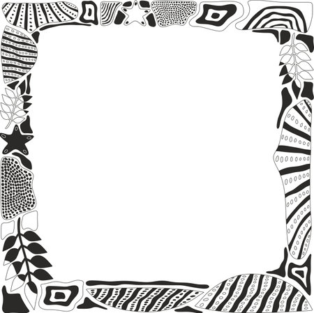 Geometric abstract doodle frame background in black and white colors. Empty spaceのイラスト素材