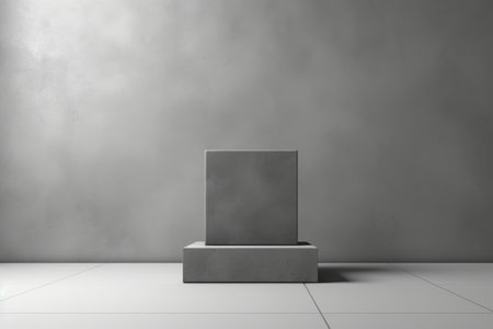 Two concrete gray blocks. Abstract modern still life. Natural materials. Composition of travertine and concrete blocks. Generated AIの素材