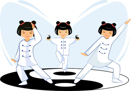 Illustration of a girl doing exercises tai Chiのイラスト素材