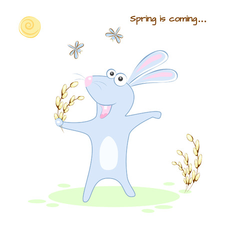 Vector illustration of a rabbit rejoices in springのイラスト素材
