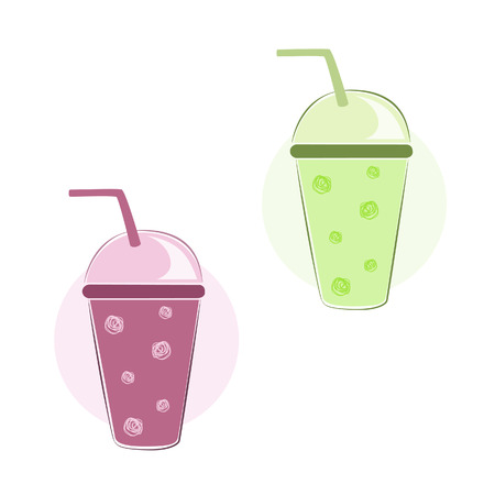 Vector illustration of fruit smoothies in plastic glasses with tubulesのイラスト素材