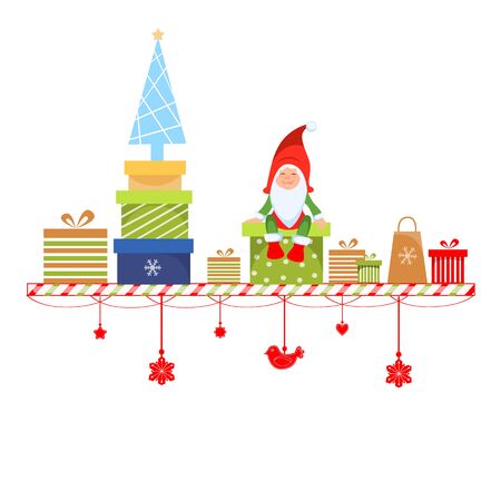 Vector illustration of a christmas gnome sitting on a gift boxのイラスト素材