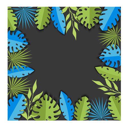 Vector illustration background with tropical green and blue leavesのイラスト素材