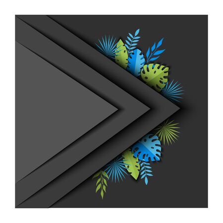 Vector illustration gray triangles background with tropical leavesのイラスト素材