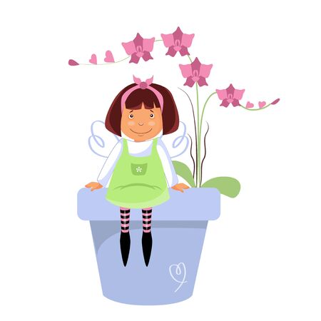 Vector illustration of a fairy with a flowerpot of flowersのイラスト素材