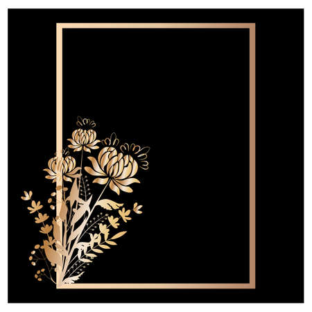 Vector illustration Background frame with a bouquet of gold chrysanthemumsのイラスト素材