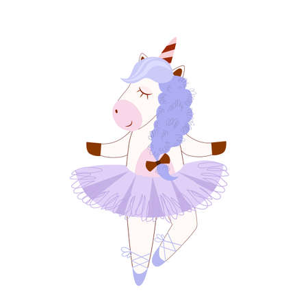 Vector stock illustration of a unicorn ballerina dancing dance, for the design of children's productsのイラスト素材