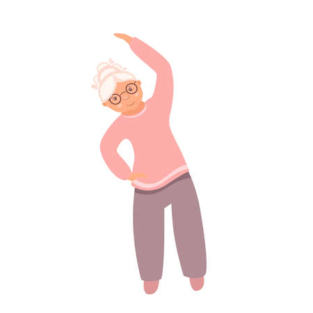 Vector illustration Elderly woman performs physical exercisesのイラスト素材