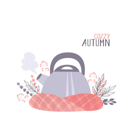 Teapot in warm scarf vector illustrationのイラスト素材