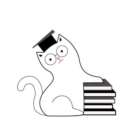 Cat sitting near a stack of books vector illustrationのイラスト素材