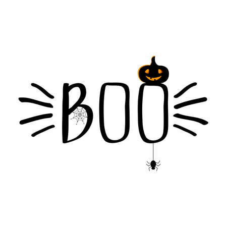 Halloween lettering "Boo" with pumpkin. Vector illustration for design on halloween partyのイラスト素材