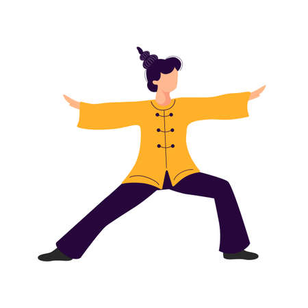 Woman doing tai chi and qigong exercises. Vector illustration of a healthy lifestyle, sport, fitness, qigong, yoga, tai chiのイラスト素材