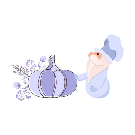 Leprechaun with blue pumpkin and flowers. Vector illustrationのイラスト素材