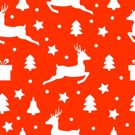 Christmas pattern, with deer, trees and gifts. Vector pattern for Christmas and winter holidaysのイラスト素材