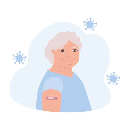 Vector illustration vaccination of the elderly womanのイラスト素材