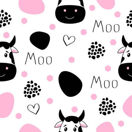 Vector seamless pattern with Moo lettering. For textile prints, wrapping paper, dairy products, etc.のイラスト素材